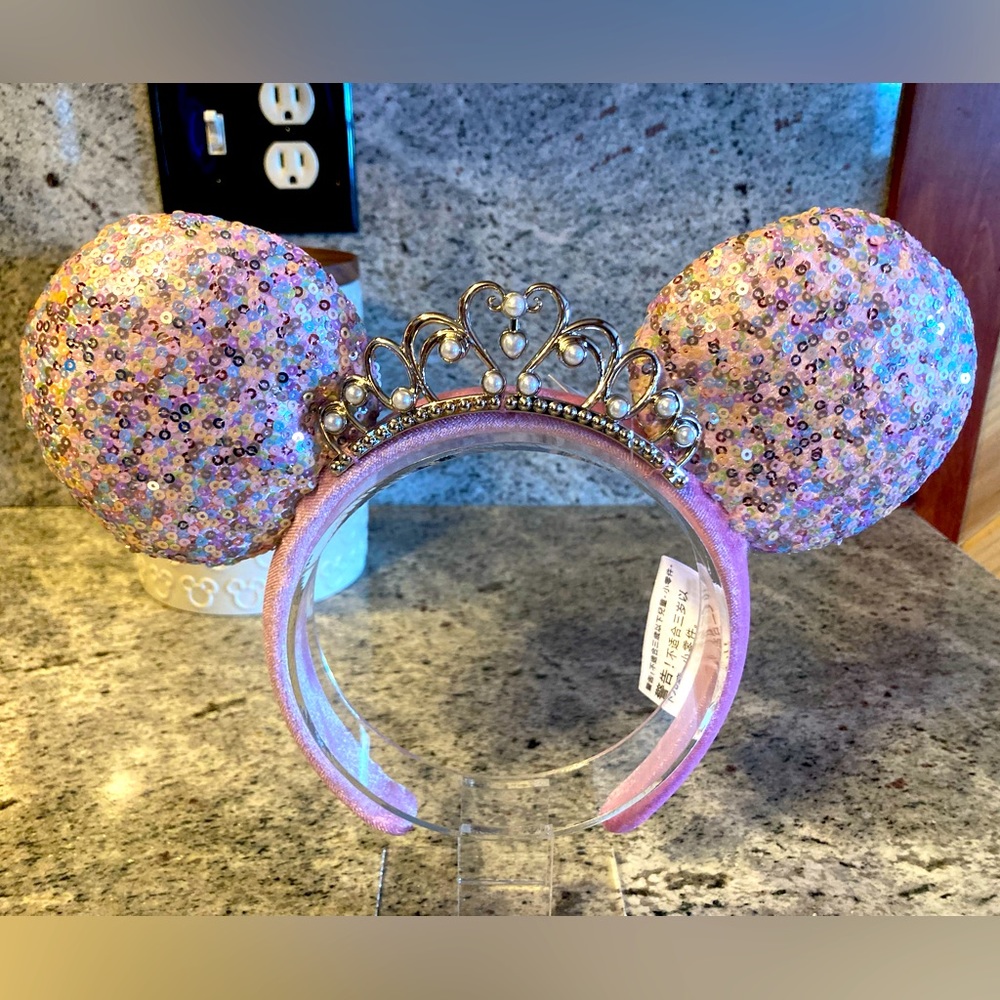 Disney Princess Minnie Mouse Disney Silver Tiara Sequin Crown Ears Pink NWT - Picture 1 of 9
